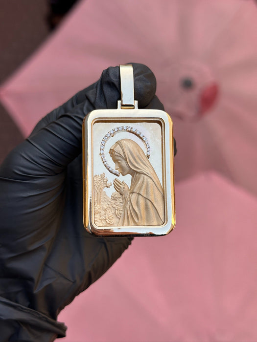 Diamond Virgin Mary Rectangular Pendant
