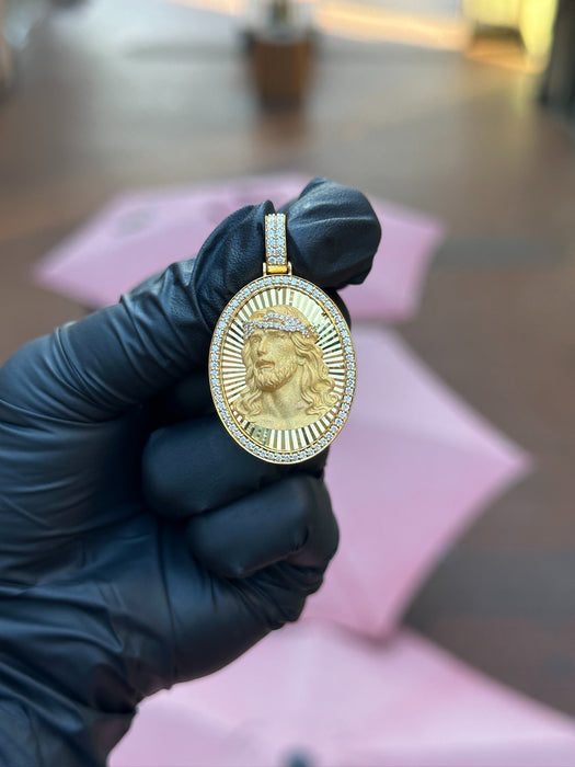 Double-Sided Jesus & Virgin Mary Diamond Oval Pendant
