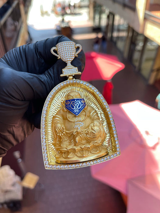Happy Buddha with a Bandana Arch Frame Diamond Pendant alternate view