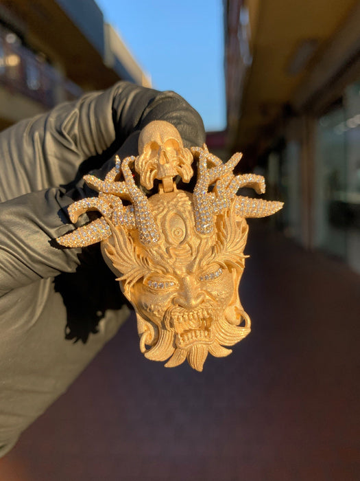 Japanese Oni Demon Mask Partial Diamond Pendant