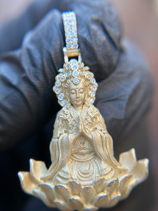 Lady Buddha (Guan Yin) Partial Diamond Pendant