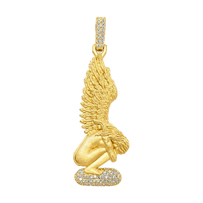 Crying Angel Diamond Pendant — yellow gold