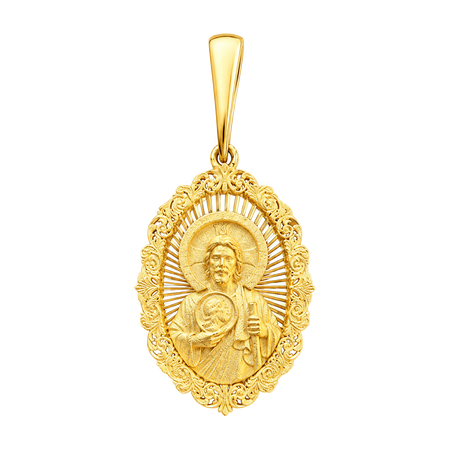 Diamond-Cut Saint Jude with Filigree Border Pendant — yellow gold