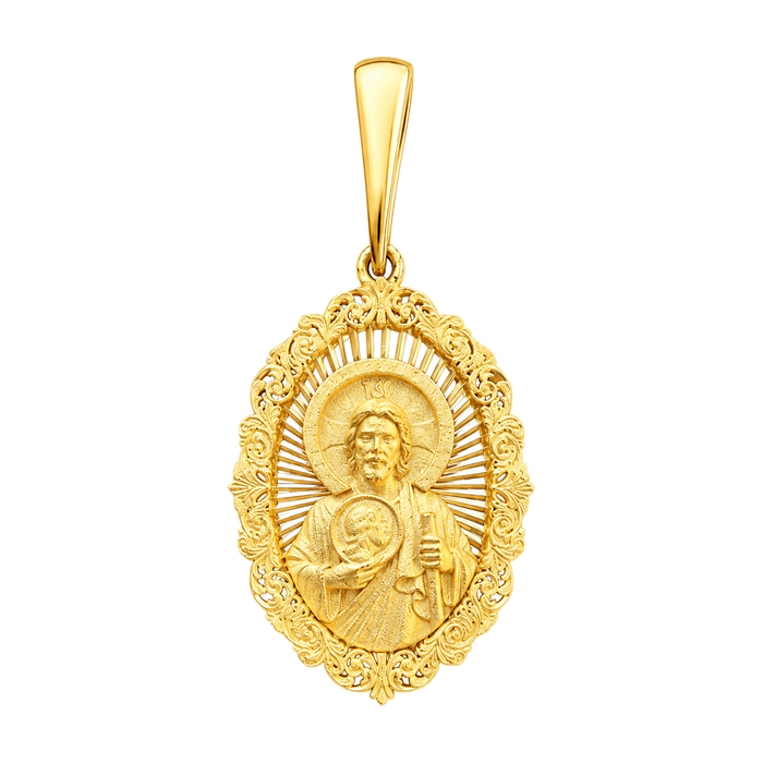 Diamond-Cut Saint Jude with Filigree Border Pendant — yellow gold