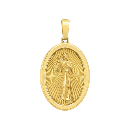 Divine Mercy Jesus Oval Pendant — yellow gold