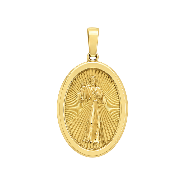 Divine Mercy Jesus Oval Pendant — yellow gold