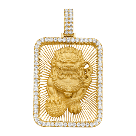 Foo Dog Diamond Framed Pendant — yellow gold