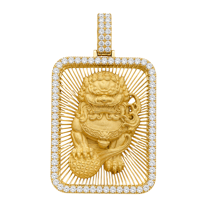 Foo Dog Diamond Framed Pendant — yellow gold