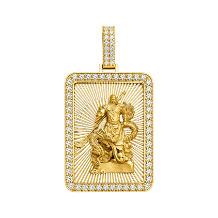 God of War (Guan Gong) Diamond Framed Pendant — yellow gold