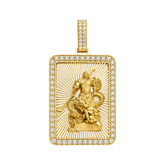 God of War (Guan Gong) Diamond Framed Pendant — yellow gold