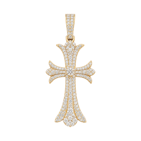 Gothic-Inspired Diamond Cross Pendant — yellow gold