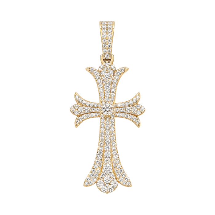 Gothic-Inspired Diamond Cross Pendant — yellow gold