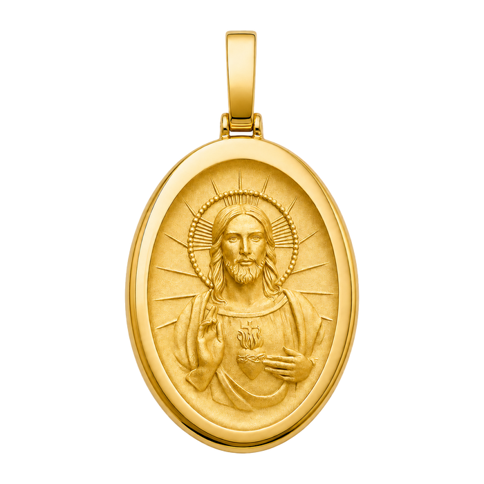 Jesus Sacred Heart Oval Pendant — yellow gold