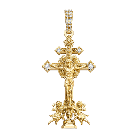 Museum-Level Crucifix and Angels Diamond Pendant — yellow gold