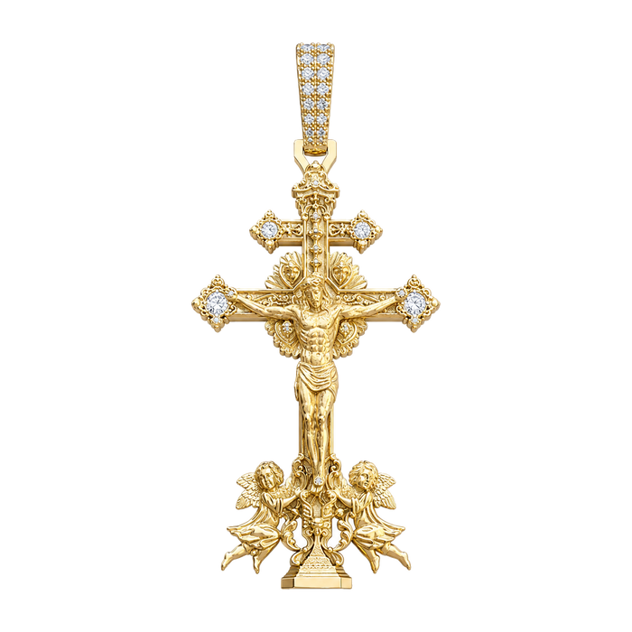 Museum-Level Crucifix and Angels Diamond Pendant — yellow gold
