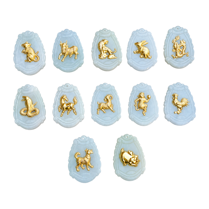Natural Jade with 24K Zodiac Animal Inlay Pendants — yellow gold