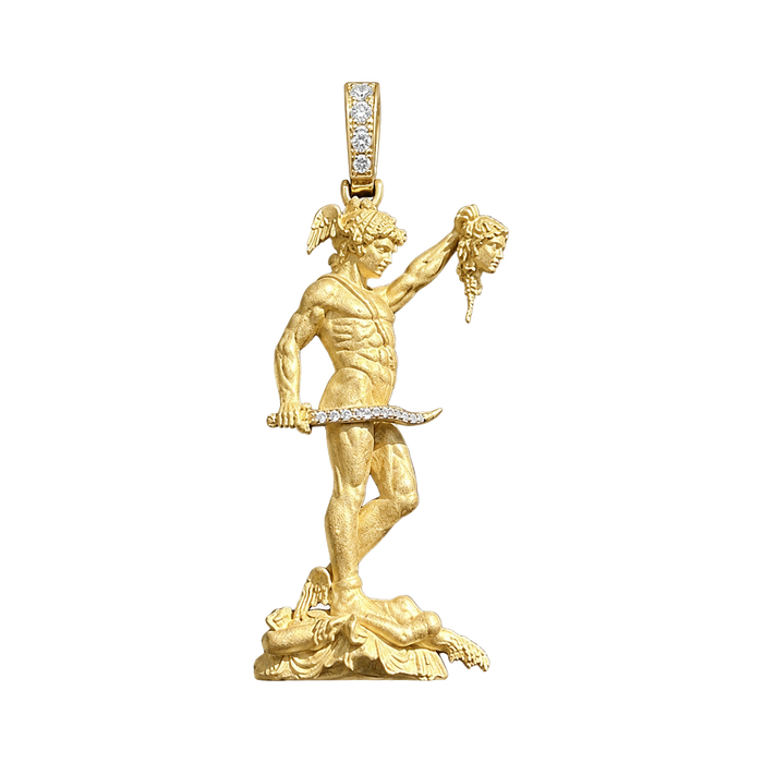 Perseus with Medusa's Head Diamond Pendant — yellow gold