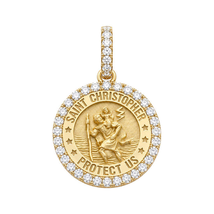 Saint Christopher Round Diamond Pendant — yellow gold