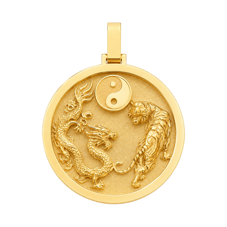 Yin-Yang Dragon and Tiger Circular Pendant — yellow gold