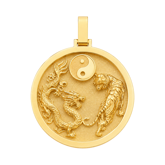 Yin-Yang Dragon and Tiger Circular Pendant — yellow gold
