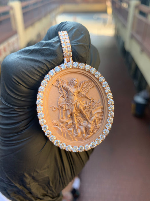 Saint Michael Archangel Diamond Oval Pendant