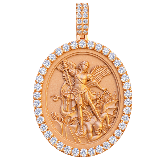 Saint Michael Archangel Diamond Oval Pendant — isolated product view