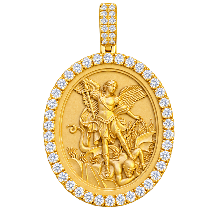 Saint Michael Archangel Diamond Oval Pendant — yellow gold product view