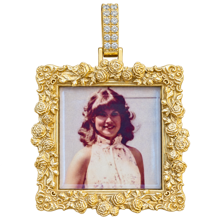 Square Floral Memorial Diamond Pendant — isolated product view