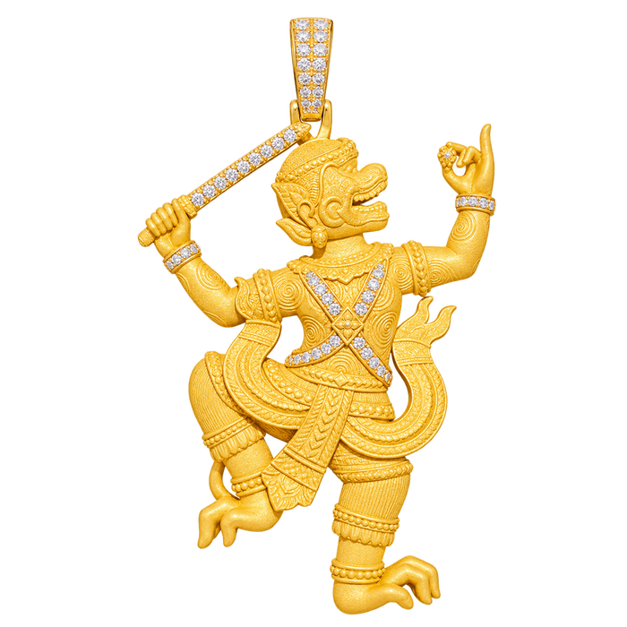Thai Hanuman Diamond Pendant in yellow gold on a transparent background