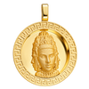 Three-Headed Buddha Circular Pendant — polished yellow gold on transparent background