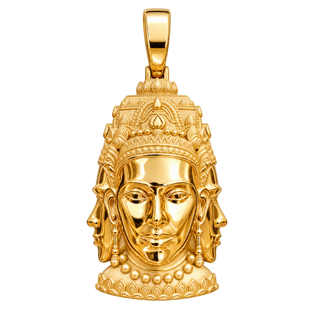 Three-Headed Buddha Pendant — polished yellow gold on transparent background