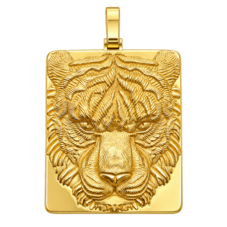 Tiger Rectangular Pendant — polished yellow gold on transparent background