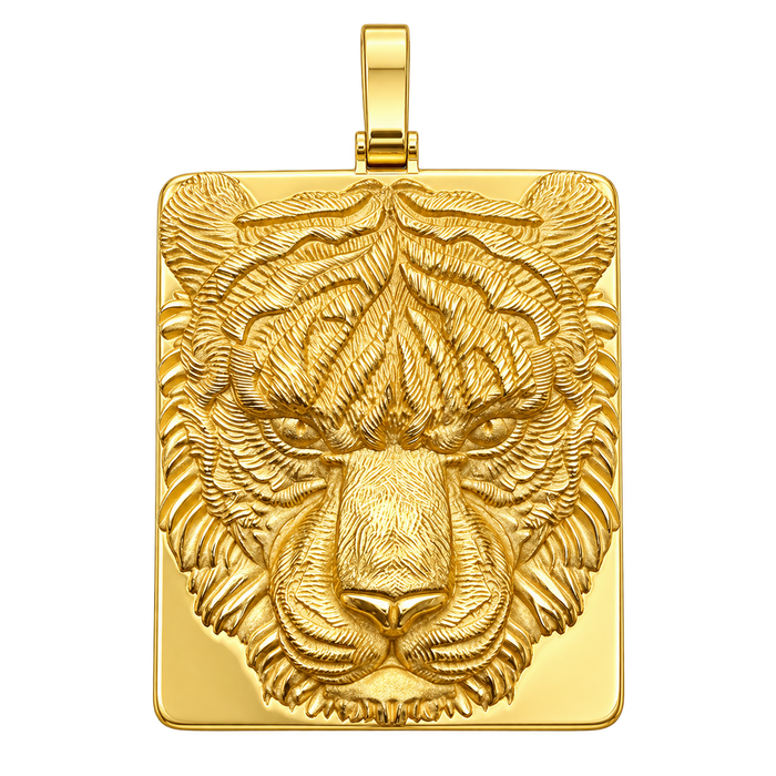 Tiger Rectangular Pendant — polished yellow gold on transparent background
