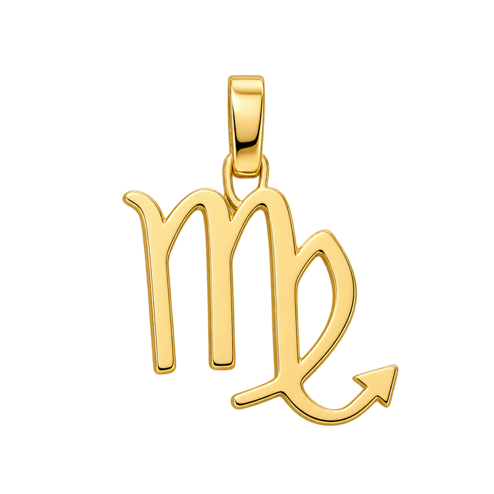 Virgo Zodiac Pendant — polished yellow gold on transparent background