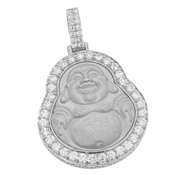 Small Semi-Hollow Buddha Pendant w/ Diamond Frame