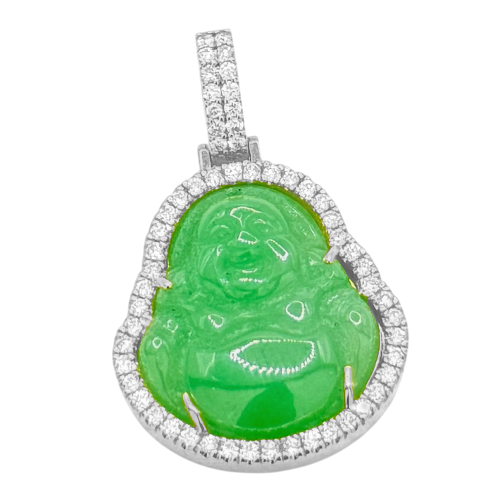 Green Jade Buddha w/ Diamond Frame