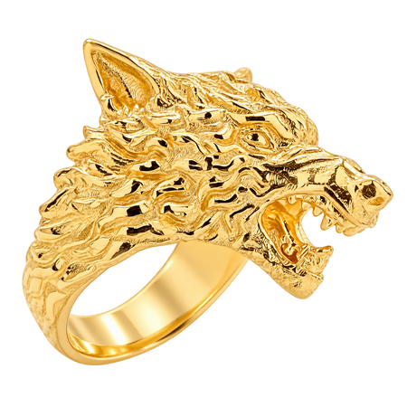 Polished yellow gold Wolf Ring on a transparent background