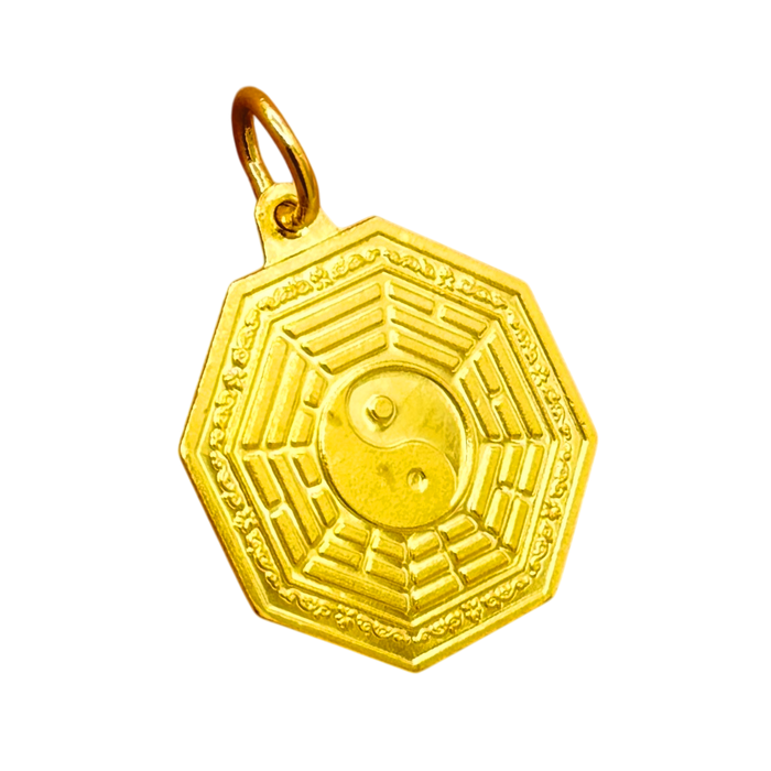 24K Yellow Gold Small Yin Yang Hexagon Pendant