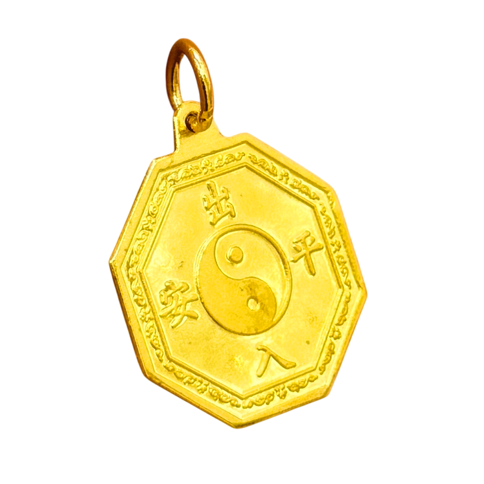 24K Yellow Gold Small Yin Yang Hexagon Pendant